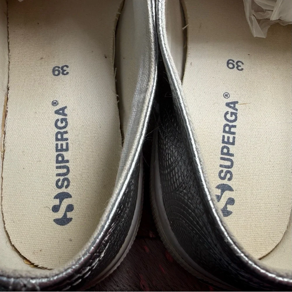 Superga Silver Metallic Embossed Platform Sneakers EU 39 US 8.5